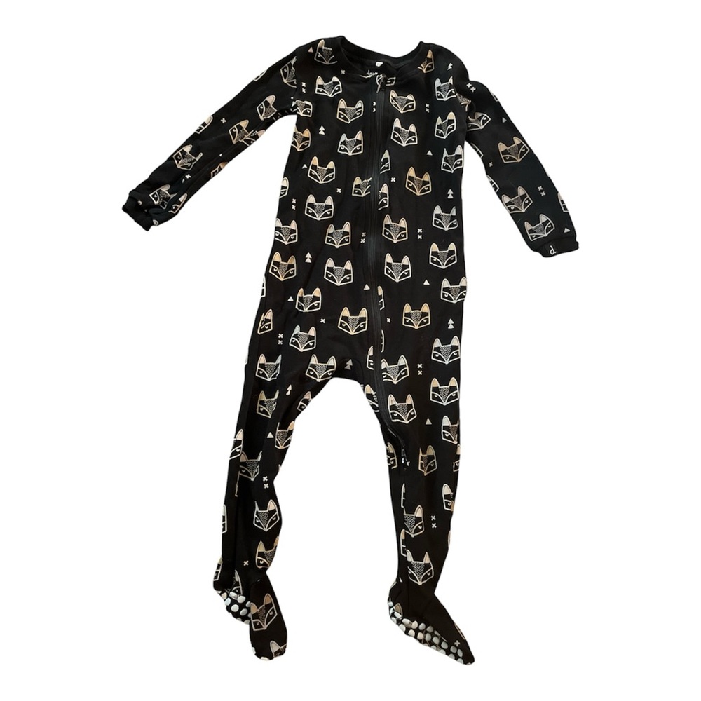 deux par deux NWOT Black Fox Face Footed Onesie